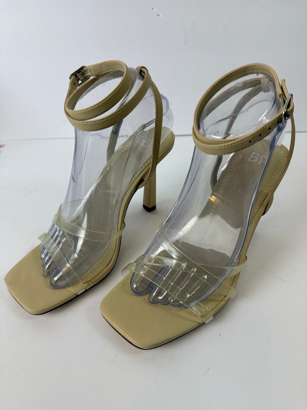 BP. Nordstrom NWOT Reyna Nude/Clear Strappy Ankle Stiletto Sandal Heels Sz 7.5